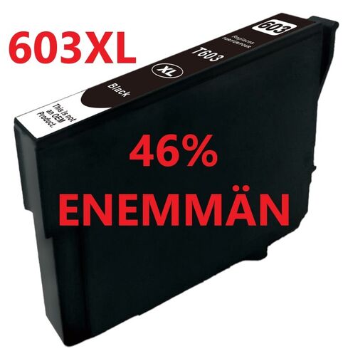 Epson 603XL värikasetti, Musta, Jumbo +46% enemmän mustetta , Epson C13T03A14010 korvaava, takuu 1v.