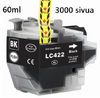 Brother LC422XLBK mustekasetti, Musta, Premium tarvikevalmistaja, riitto 3000 sivua, Takuu 2v.